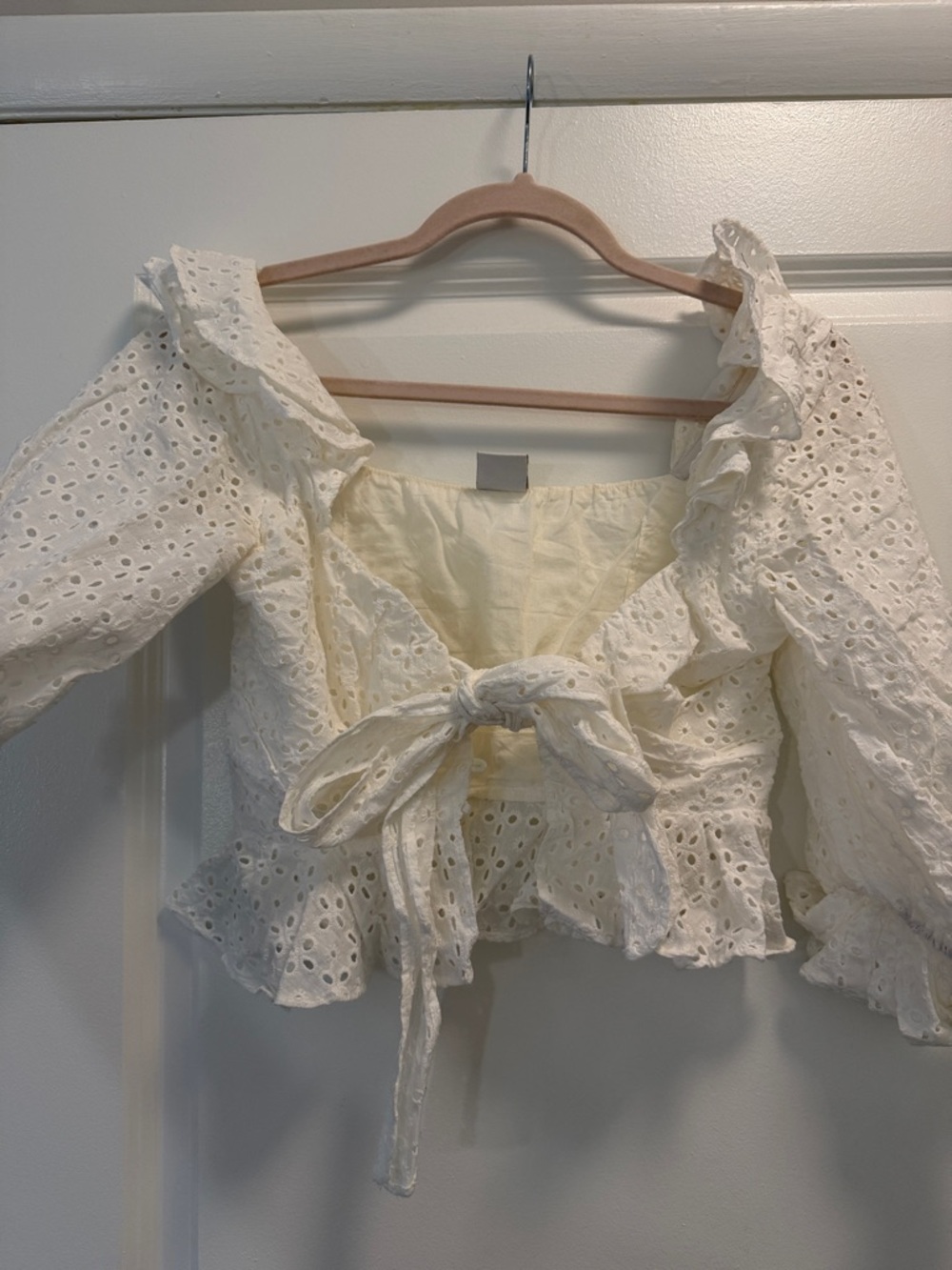 Eyelet Ruffle Tie-Front Women's Top in Cream